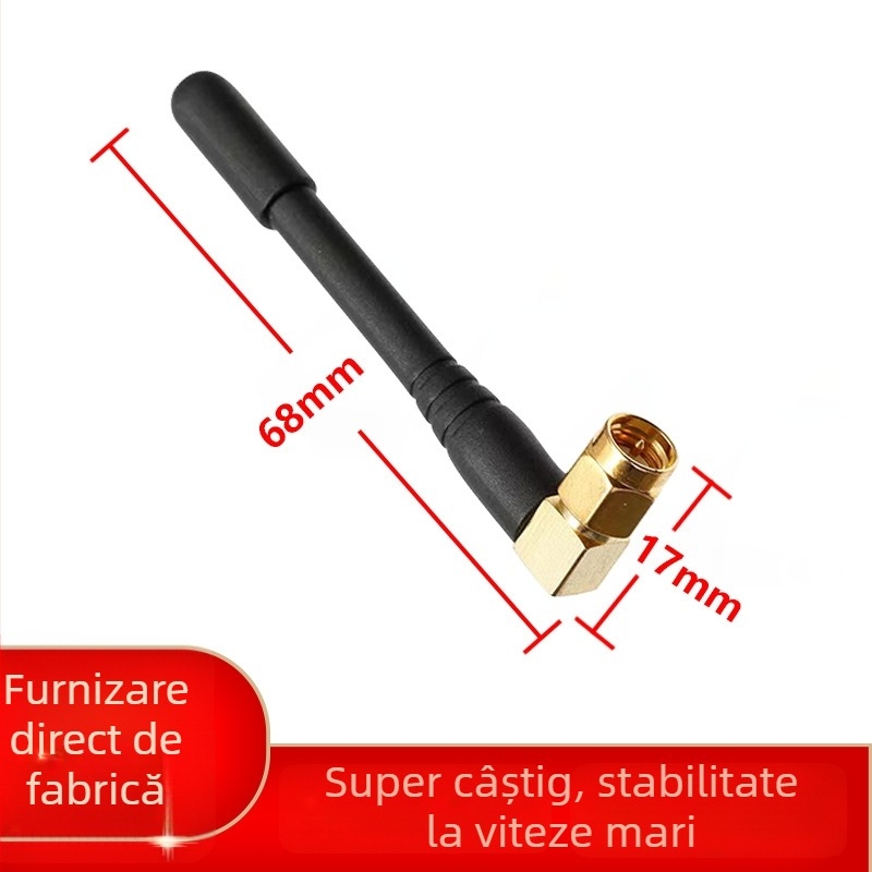 Antena cu tijă din cauciuc pentru 433 MHz, cap drept sau cotit, SMA filet intern, câștig 4 dB, 50 Ω, VSWR ≤ 1.8
