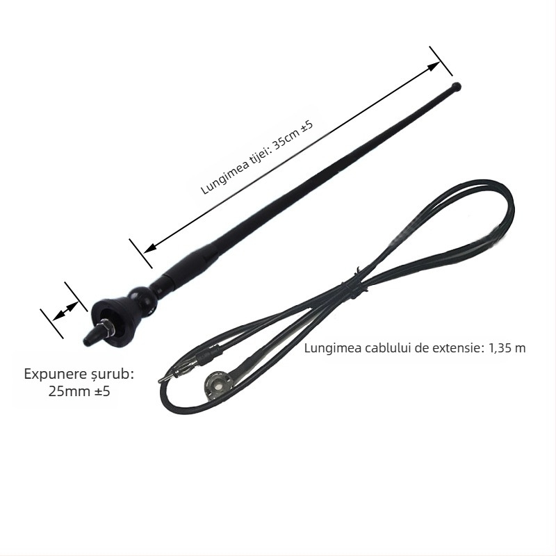 Antena radio auto AM/FM, impermeabilă, universală, cu filet, 12V