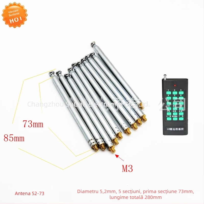 Honggao Electronics 5273 Antenă telescopică cu tijă de tragere și telecomandă, 433 MHz, 75 Ω