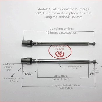 Antena TV pentru unda terestră, tijă telescopică, conector 6094-6TV (Brand: Gorgeous; Model: 6094-6TV connector; Antena pentru unda terestră; Tijă telescopică; Stare: Nou)