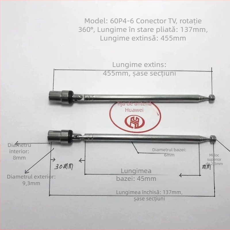 Antena TV pentru unda terestră, tijă telescopică, conector 6094-6TV (Brand: Gorgeous; Model: 6094-6TV connector; Antena pentru unda terestră; Tijă telescopică; Stare: Nou)