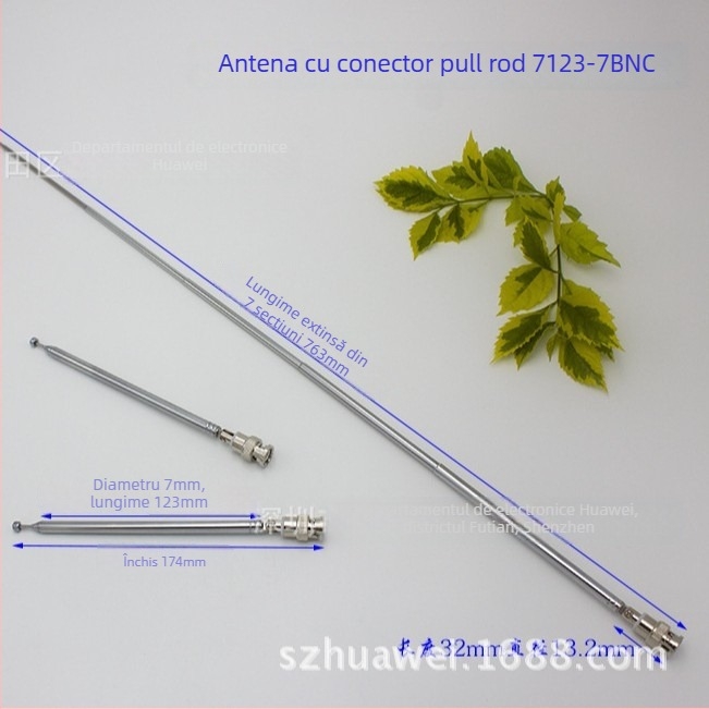 Antena tijă 7123-7BNC, cu câștig de semnal, telescopică, pentru spectrometru, cap Q9