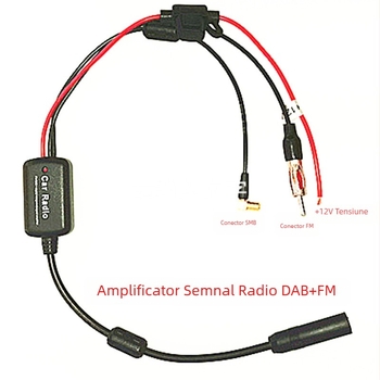 Antena DAB/FM pentru mașină cu amplificator activ de semnal – montaj Plug-in, +12V, compatibil universal