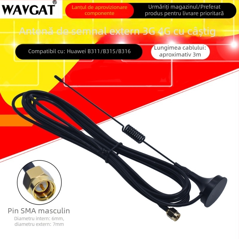 Antena 4G externă cu amplificare a semnalului, pentru routere Huawei cu interfață SMA, modele B315, B311, B316