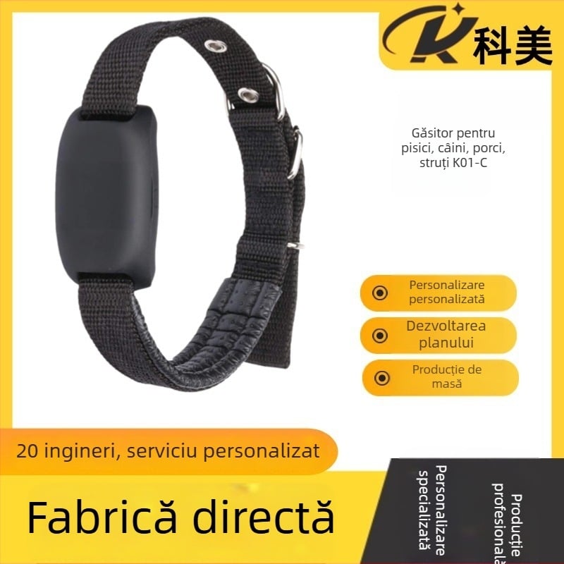 Locator pentru animale de companie K01-C, precizie GPS 5 m, IP68 rezistent la apă, alarme: vibrație, întrerupere alimentare, SOS, alertă mobilă, gard electronic