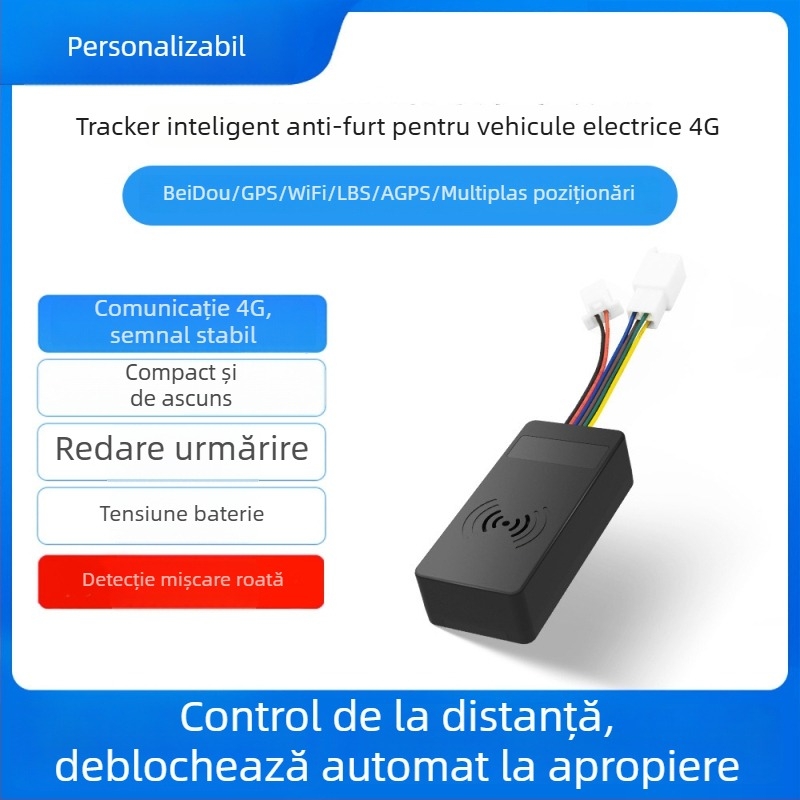 XY805 GPS tracker pentru vehicul electric - precizie de poziționare 5 m, moduri de alarmă: vibrare, alertă mobilă, geofence, depășire viteză; autonomie baterie 1466 h; dimensiuni 64×30×17 mm