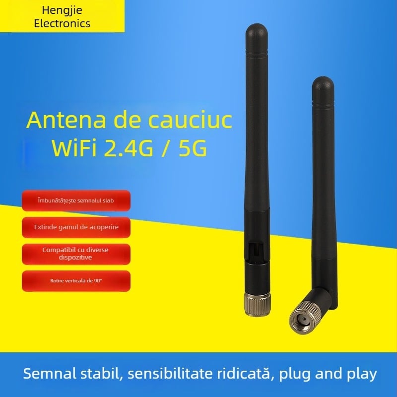 Antena pentru router – dual-band Wi‑Fi 2,4/5,8 GHz, antenă externă tip bețișor, câștig înalt, compatibil Bluetooth