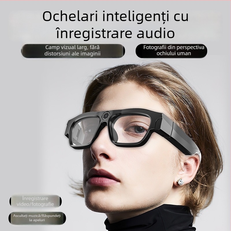 XV18 Ochelari inteligenți cu cameră 8MP, baterie 400mAh, design pe cap, înregistrare HD, rază wireless 10m
