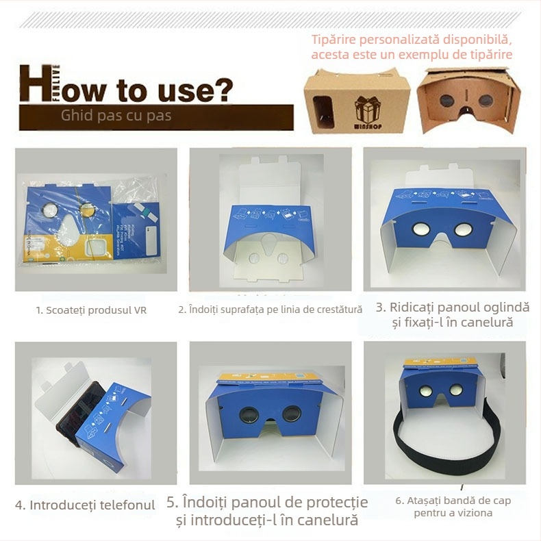 Ochelari VR inteligenți, rezoluție 1k, material de hârtie, fără cameră, greutate 80 g