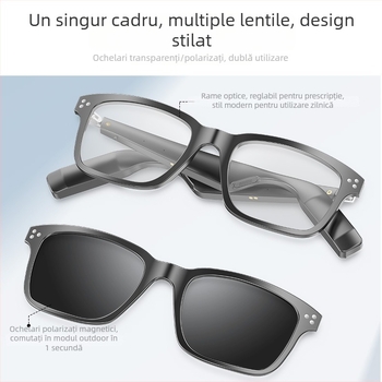 Ochelari Bluetooth inteligenți cu muzică AI, ramă magnetică pentru lentile, protecție împotriva luminii albastre și UV, carcasă ABS+PC, baterii 2×110 mAh, rază de acțiune peste 10 m