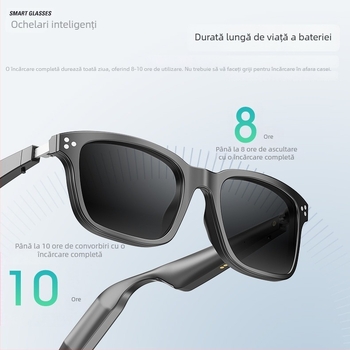Ochelari Bluetooth inteligenți cu muzică AI, ramă magnetică pentru lentile, protecție împotriva luminii albastre și UV, carcasă ABS+PC, baterii 2×110 mAh, rază de acțiune peste 10 m