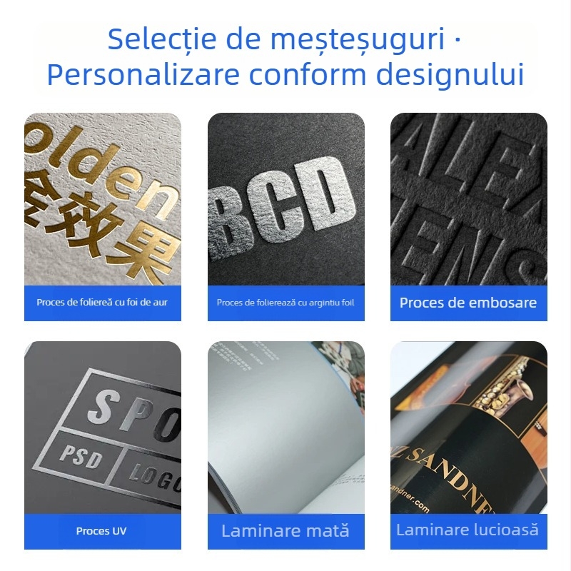 Cutie de ambalaj universală cu imprimare de logo, personalizabilă, hârtie/carton 70–250 g, ștampilare cu fier la cald, ștampilare argintie, imprimare UV, embosare
