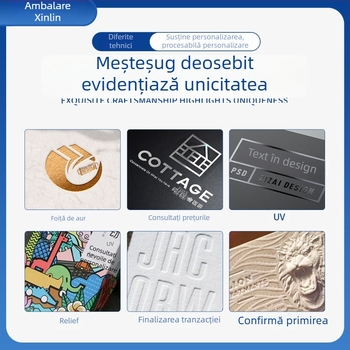 Cutie de ambalaj - Material: hârtie/carton; Tip carton: carton pliant; Grosime hârtie: 250 gsm; Metode de imprimare: offset, serigrafie, imprimare UV, imprimare la cald (argintiu); Imprimare logo: Da