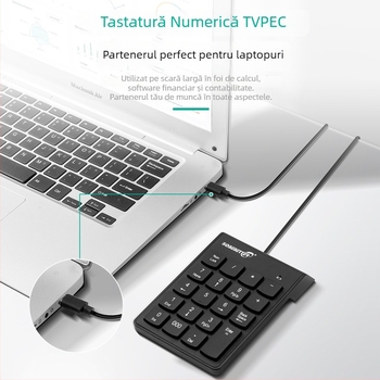 Tastatură numerică pentru laptop (USB cablat, arhitectură Crater, ≤87 taste, ABS corp, cablu 1,2 m)