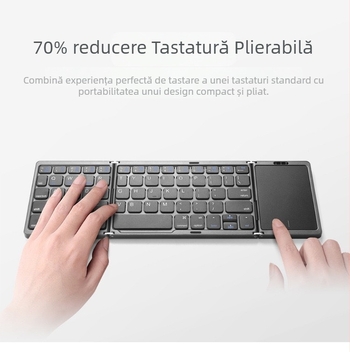 Tastatură Bluetooth wireless pliabilă în trei secțiuni, cu touchpad, compatibilă cu mai multe sisteme, greutate 274 g