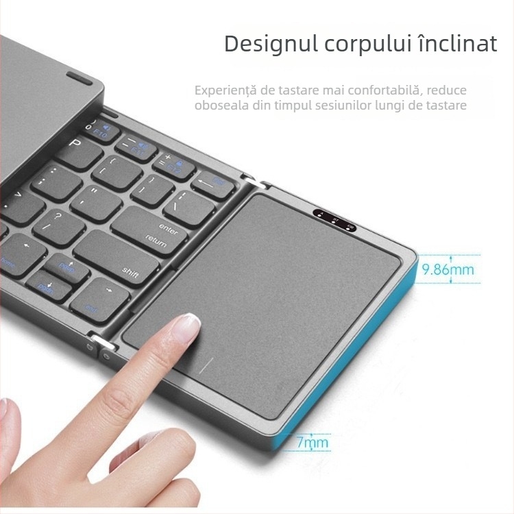 Tastatură Bluetooth wireless pliabilă în trei secțiuni, cu touchpad, compatibilă cu mai multe sisteme, greutate 274 g