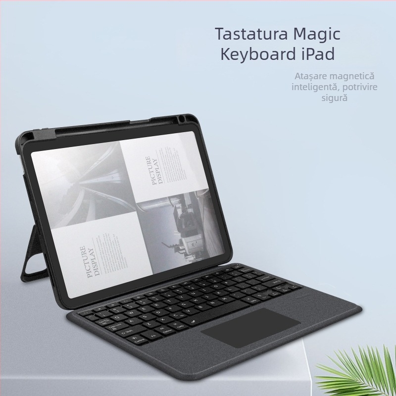 Tastatură Bluetooth Magic Keyboard cu husă din piele împărțită pentru iPad 11-a generație, ecrane de 10.2-inch și 10.5-inch