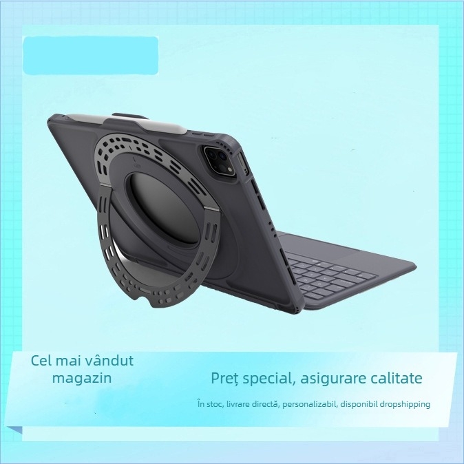 Carcasă pentru tastatură iPad cu suport rotativ la 360°, design magnetic detașabil, tastatură din piele (Bluetooth; pentru iPad; 700 g)