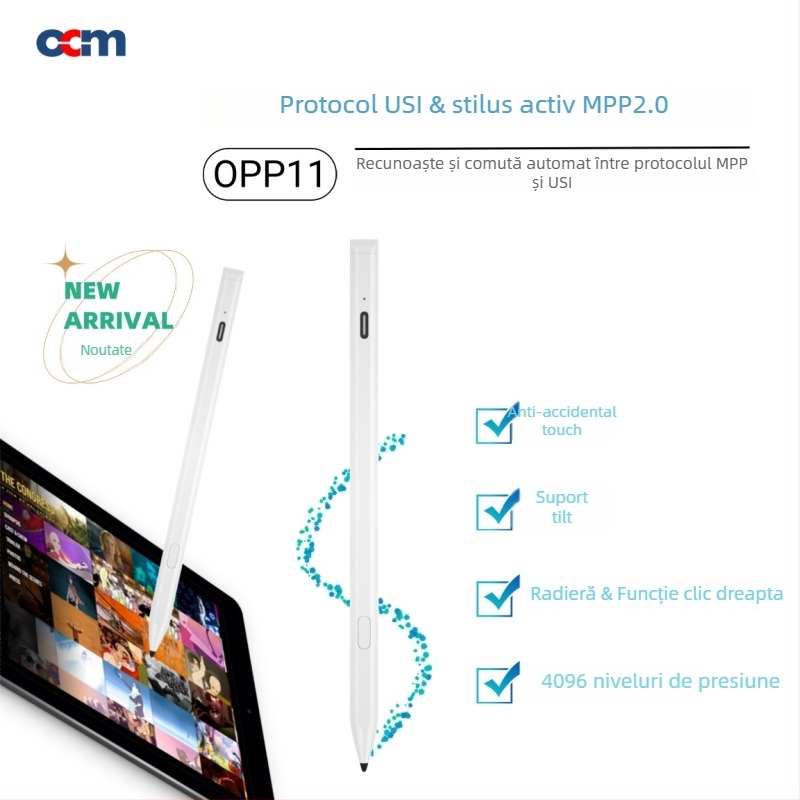Stylus pentru tablete — compatibil cu protocoalele USI 2.0 și MPP 2.0, model OPP11, lansare 2024, producție OEM