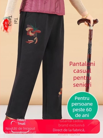 Pantaloni de femei confortabili, croială largă, stil japonez/coreean, amestec bumbac-viscose (50-70% bumbac, 30-50% viscose), broderie, marcă Lady of the Tang Dynasty