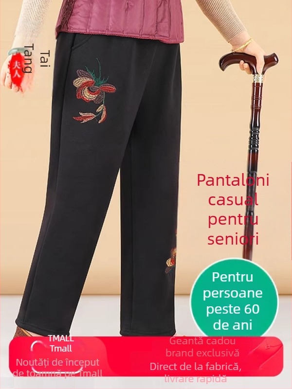 Pantaloni de femei confortabili, croială largă, stil japonez/coreean, amestec bumbac-viscose (50-70% bumbac, 30-50% viscose), broderie, marcă Lady of the Tang Dynasty