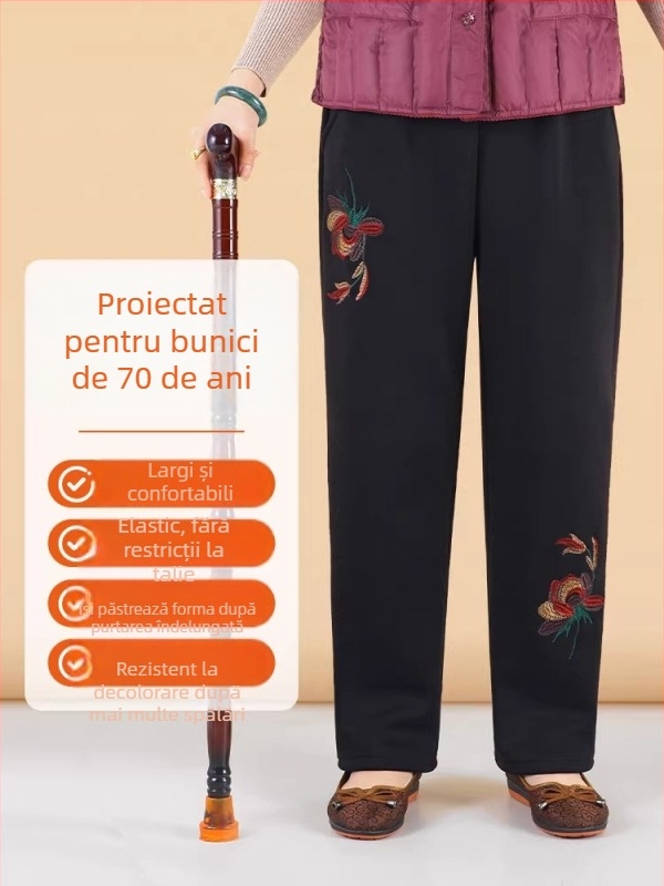 Pantaloni de femei confortabili, croială largă, stil japonez/coreean, amestec bumbac-viscose (50-70% bumbac, 30-50% viscose), broderie, marcă Lady of the Tang Dynasty