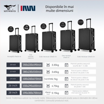 Seven Wolves PC valiză de mână cu lacăt TSA, capacitate mare, roți universale, greutate 3,35 kg