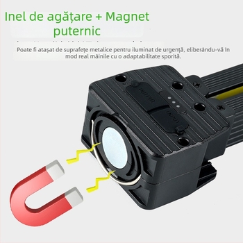 Lumină de lucru COB reîncărcabilă multifuncțională cu LED pentru inspecții, lampă magnetică pliabilă pentru mașină și cort - Model A55, ABS + aliaj de aluminiu, luminozitate și culoare reglabilă