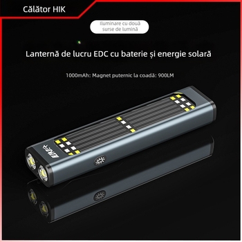  Lampă LED portabilă pentru lucru, bază magnetică, 15W, 5000mAh, încărcare solară, rază 100–200 m