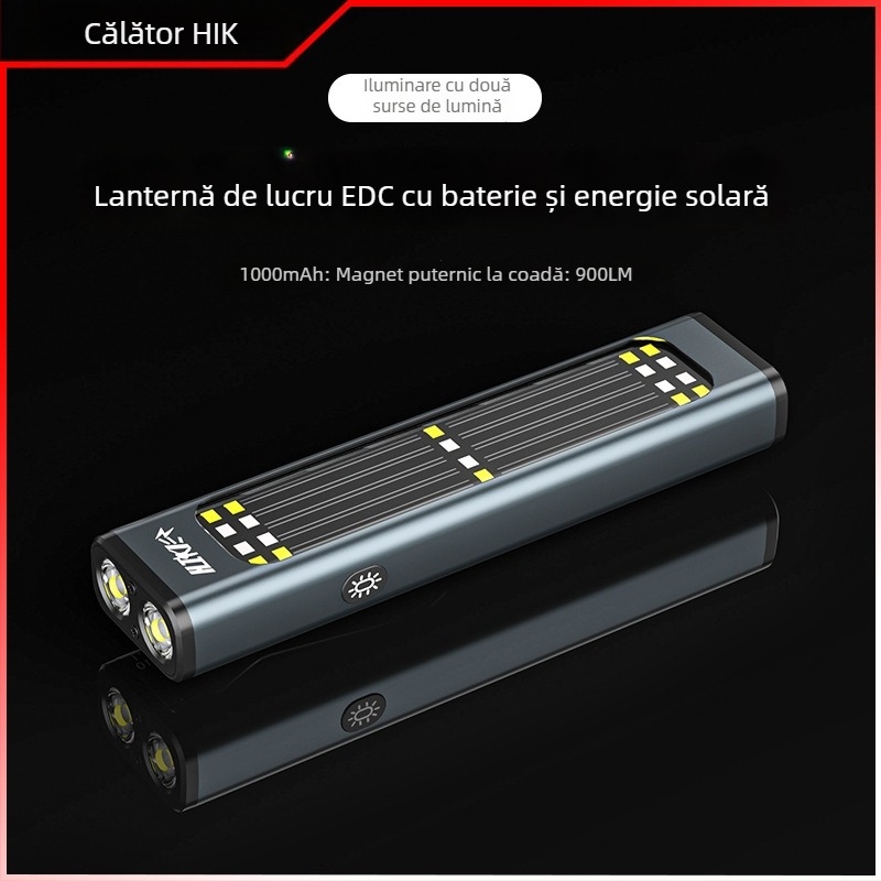  Lampă LED portabilă pentru lucru, bază magnetică, 15W, 5000mAh, încărcare solară, rază 100–200 m