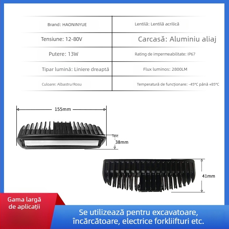 Lampa de avertizare pentru stivuitor, 13W, 10-80V, 2800 lm, aliaj de aluminiu, modele R03/B03