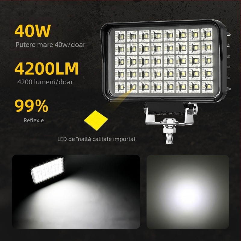Lumină de lucru LED pentru vehiculele inginerești – 40W, 9-32V DC, 5700-6000K, 50.000 h, aluminiu 6063