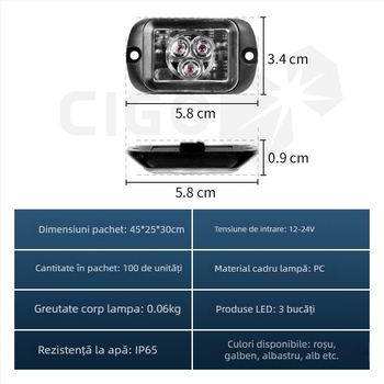 Lumină de camion cu 3LED, semnalizare laterală și lumină de zi, 12/24V, 1W, PC+aliaj de aluminiu, compatibil universal