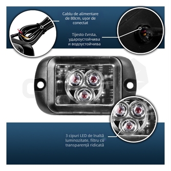 Lumină de camion cu 3LED, semnalizare laterală și lumină de zi, 12/24V, 1W, PC+aliaj de aluminiu, compatibil universal