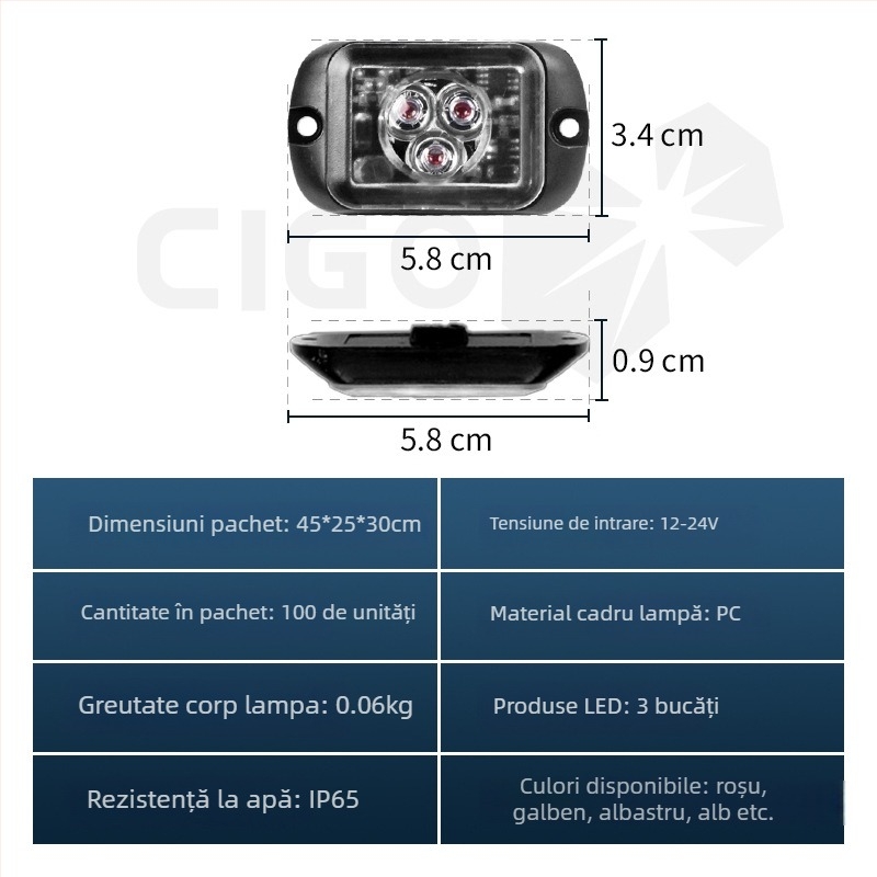 Lumină de camion cu 3LED, semnalizare laterală și lumină de zi, 12/24V, 1W, PC+aliaj de aluminiu, compatibil universal
