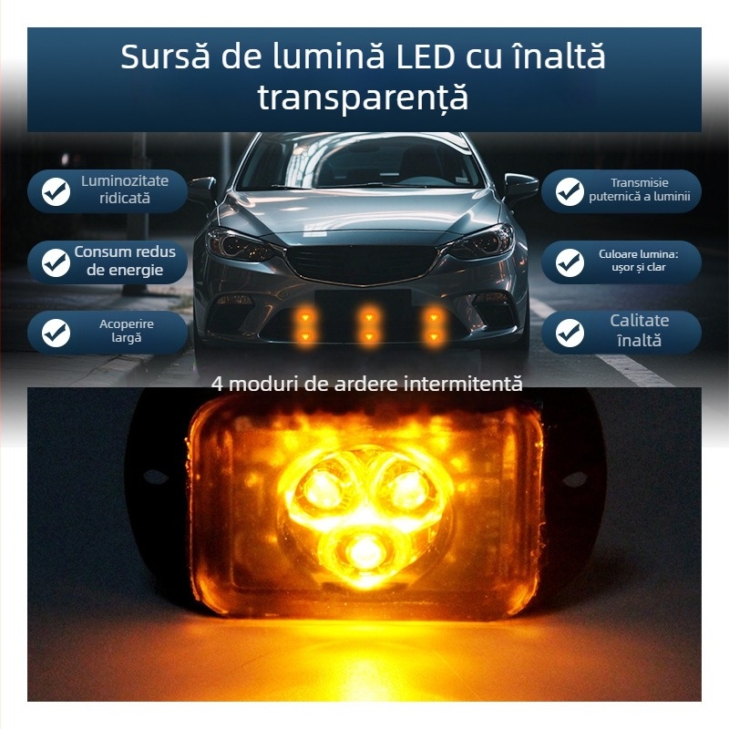 Lumină de camion cu 3LED, semnalizare laterală și lumină de zi, 12/24V, 1W, PC+aliaj de aluminiu, compatibil universal