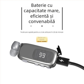 K75 headset Bluetooth cu clips pentru mașină - microfon extensibil, baterie de lungă durată (>8 ore), Bluetooth 5.4, conexiune multipunct, afișaj digital