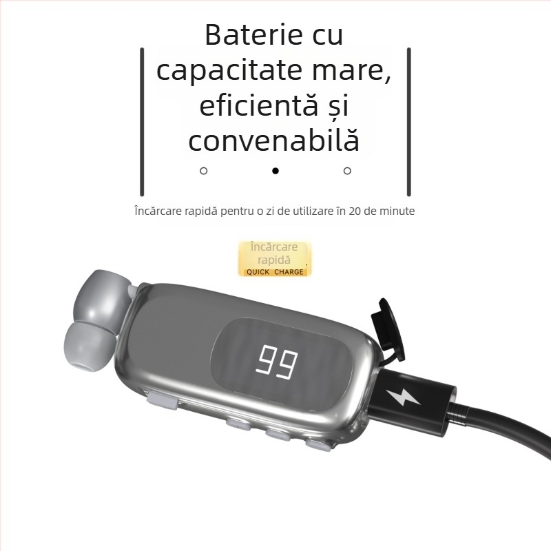 K75 headset Bluetooth cu clips pentru mașină - microfon extensibil, baterie de lungă durată (>8 ore), Bluetooth 5.4, conexiune multipunct, afișaj digital