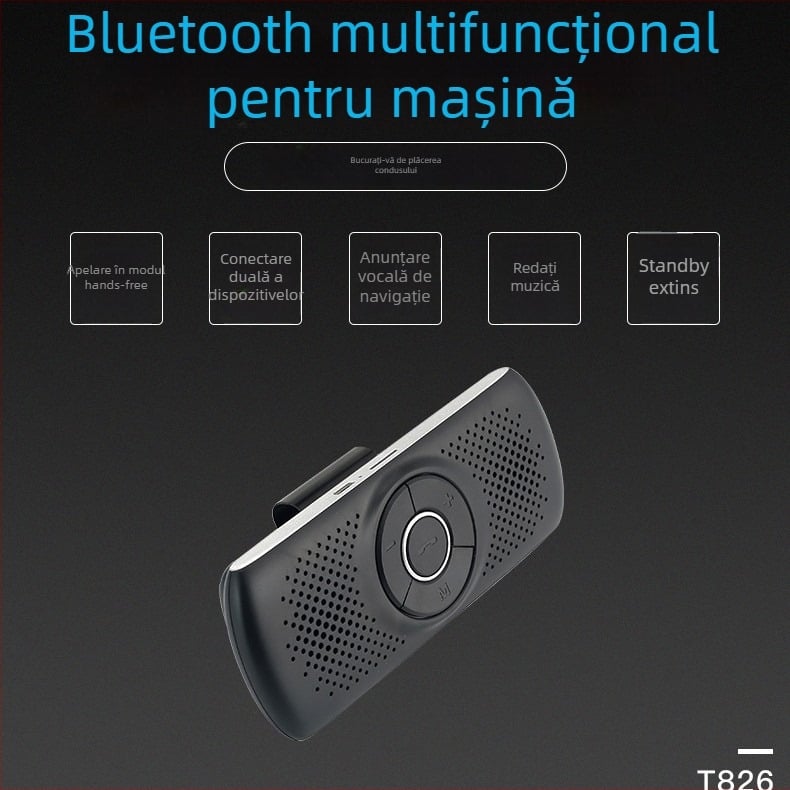 Boxă Bluetooth pentru mașină hands-free, montaj pe parasolar, 2,4 GHz, intrare 12V, difuzor 3W