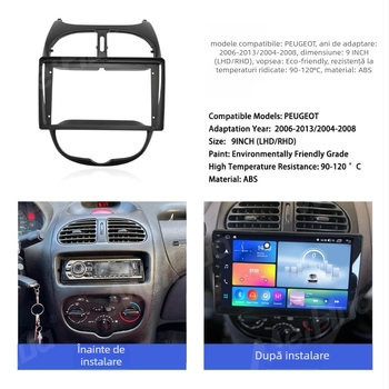 Unitate de navigație Android pentru Peugeot 206/Citroën C2, cu ecran QLED/IPS, rezoluție 1280x720 și cameră de mers înapoi încorporată