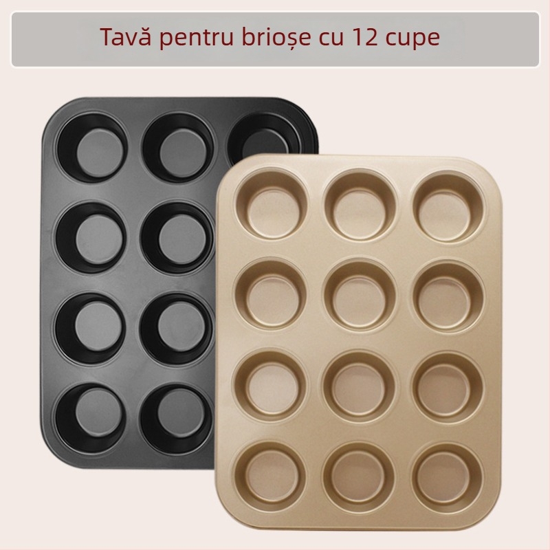 Tavă de copt mini cu 12 cavități, strat antiaderent, forme pentru muffins și prăjituri
