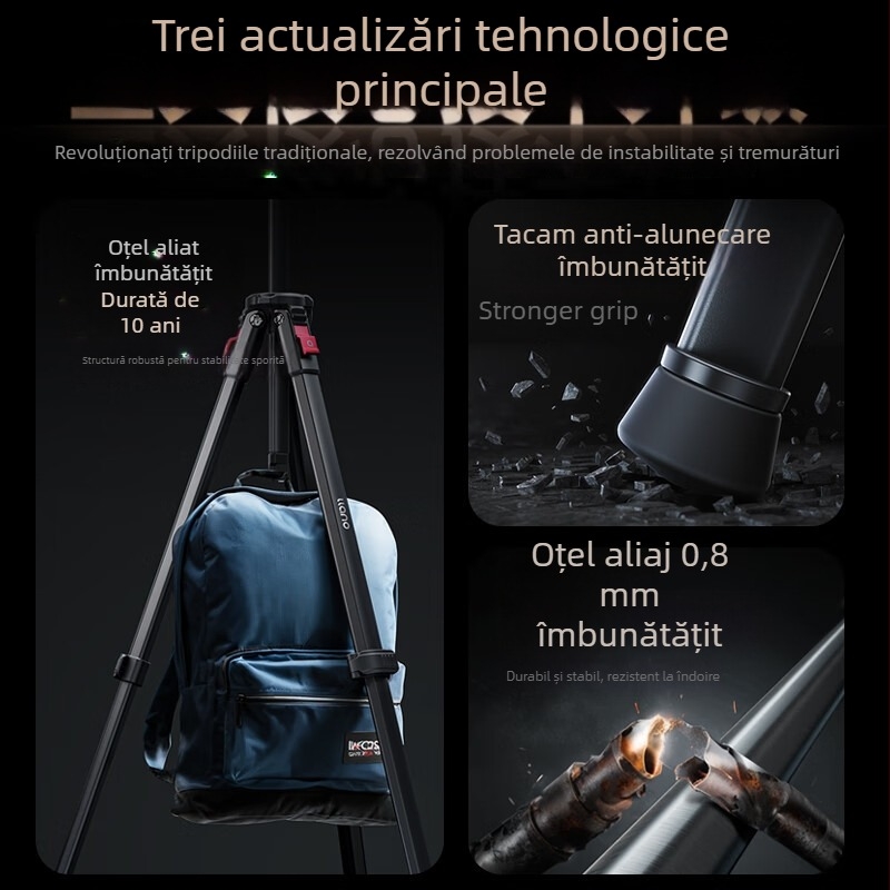 Trepied pentru cameră Light Wing V KT004, cap PTZ hidraulic, picioare cu 4 secțiuni, compatibil cu DSLR, camere fără oglindă și smartphone-uri