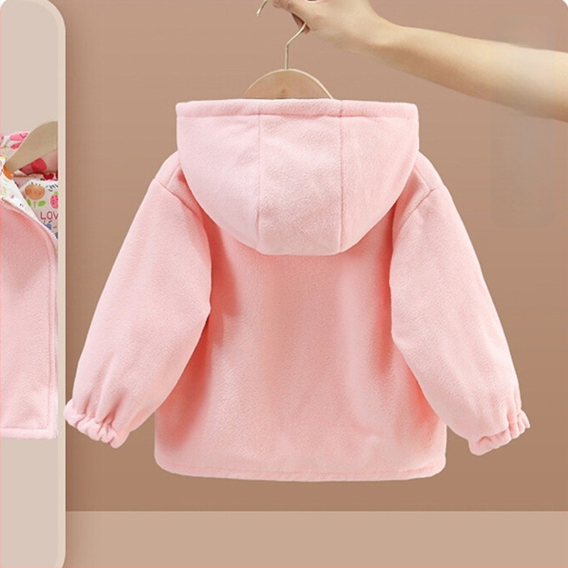 Jachetă reversibilă pentru copii cu glugă și căptușeală de fleece, palton de iarnă casual din bumbac-poliester, pentru 3–8 ani