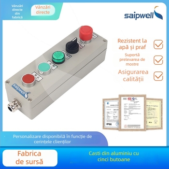 Cutie pentru buton din aluminiu turnat, impermeabilă, pentru exterior, destinată panourilor de control și echipamentelor de distribuție