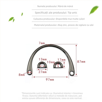 Mâner metalic pentru geantă – aliaj, finisaj lucios, design placare cu ulei etanș, model 0042