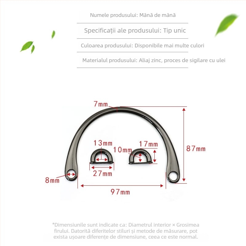 Mâner metalic pentru geantă – aliaj, finisaj lucios, design placare cu ulei etanș, model 0042