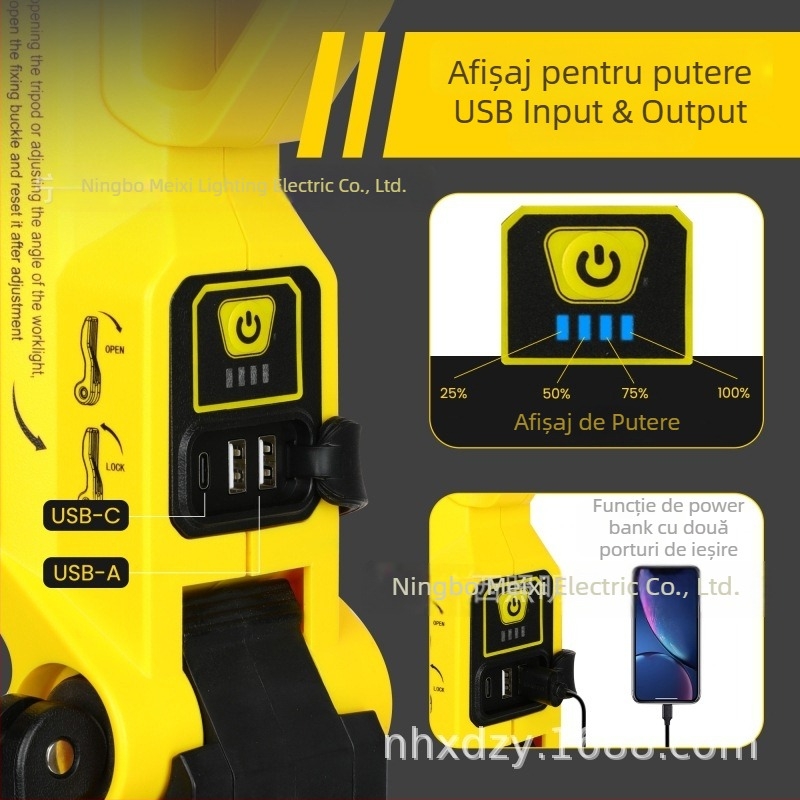 Lampa de lucru portabilă pe trepied, reîncărcabilă, rotativă și reglabilă, 124W, 6000–7000K, 5000–8000 lm, SMD LED, Model Mx-5085