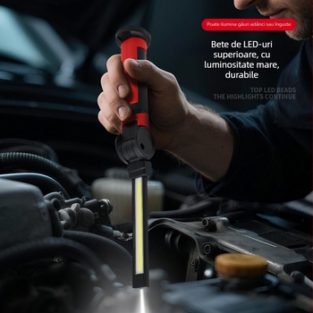 Lampa de inspecție COB+LED pentru reparații auto, lampă de lucru portabilă cu rotație, suport magnetic puternic, 3.7V, 1200lm