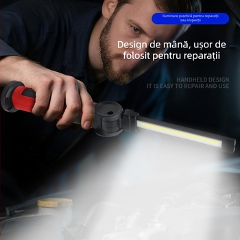 Lampa de inspecție COB+LED pentru reparații auto, lampă de lucru portabilă cu rotație, suport magnetic puternic, 3.7V, 1200lm