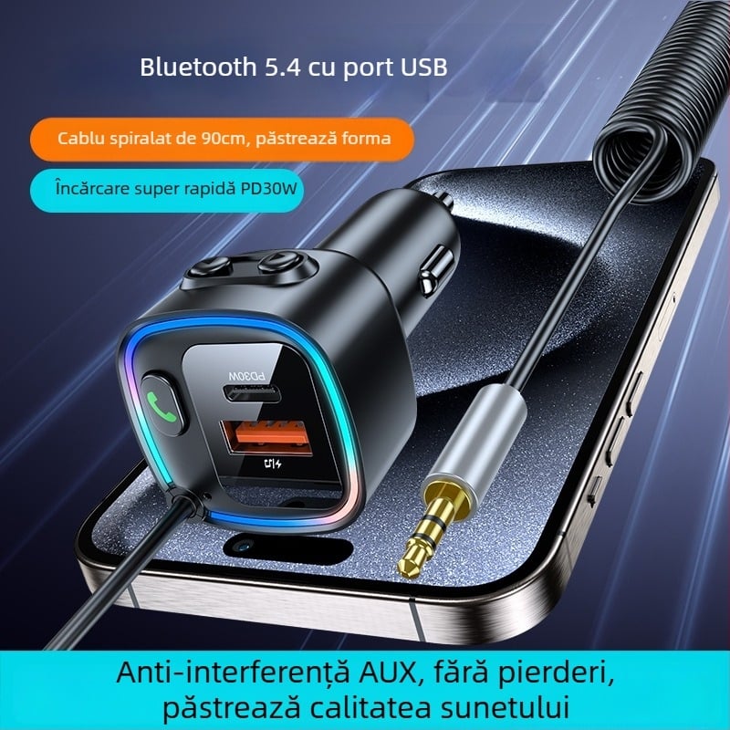 Adaptor Bluetooth pentru mașină cu cablu AUX, Bluetooth 5.4, model AW-BT01, alimentare 5V